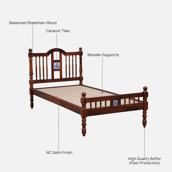 Nilaya Sheesham Wood Single Bed In Honey Oak Finish (36 - 78 inch Mattress Size)