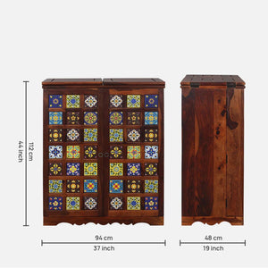 Rangrez Sheesham Wood Bar Cabinet In Honey Oak Finish