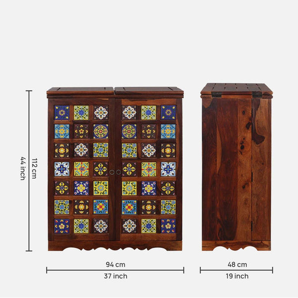 Rangrez Sheesham Wood Bar Cabinet In Honey Oak Finish