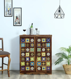 Rangrez Sheesham Wood Bar Cabinet In Provincial Teak Finish