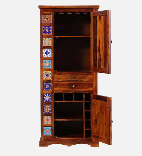 Rangrez Sheesham Wood Bar Cabinet In Honey Oak Finish