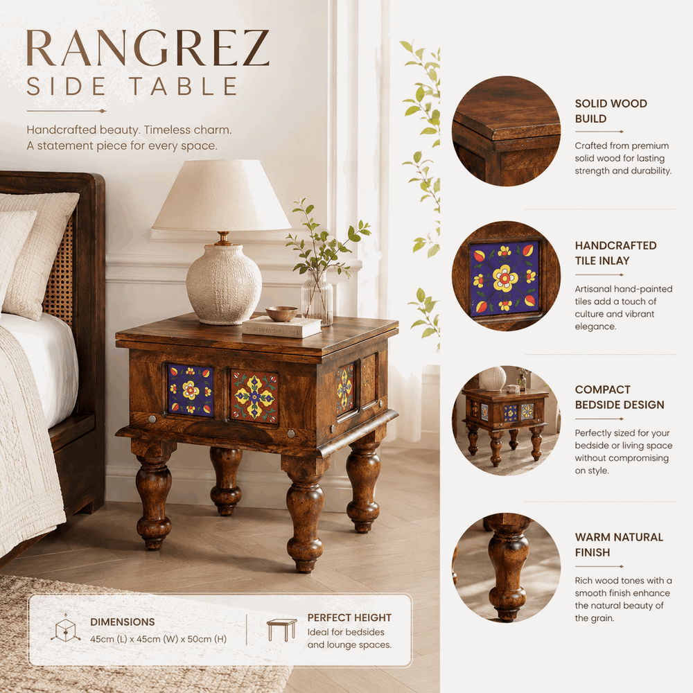 Rangrez Sheesham Wood Night Stand In Provincial Teak Finish