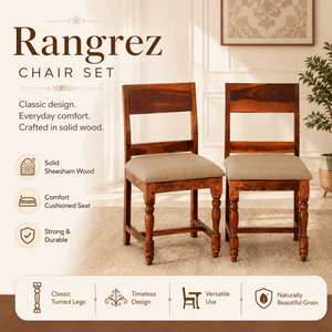 Rangrez Sheesham Wood Dining Chair In Honey Oak Finish (Set Of 2)