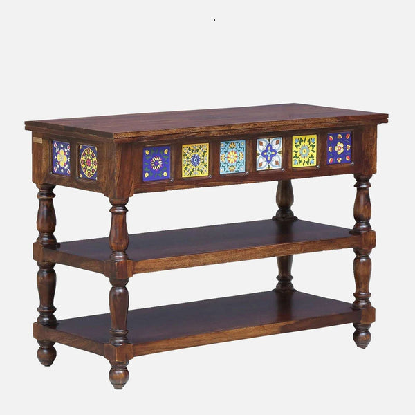 Rangrez Sheesham Wood Console Table In Provincial Teak Finish
