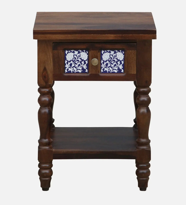 Nilaya Sheesham Wood Bedside Table In Provincial Teak Finish With Drawer