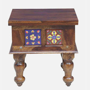 Rangrez Sheesham Wood Night Stand In Provincial Teak Finish