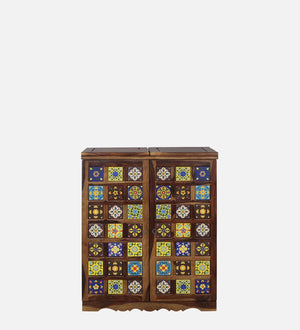 Rangrez Sheesham Wood Bar Cabinet In Provincial Teak Finish