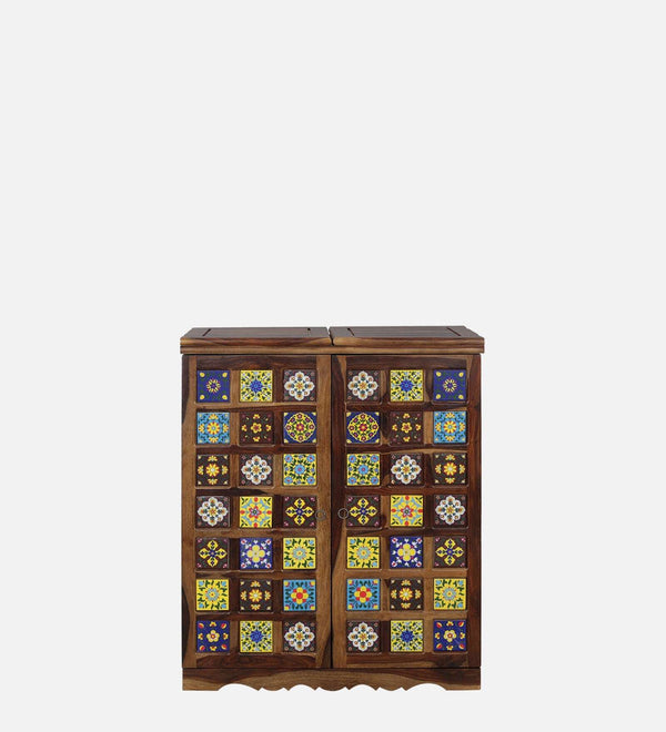 Rangrez Sheesham Wood Bar Cabinet In Provincial Teak Finish