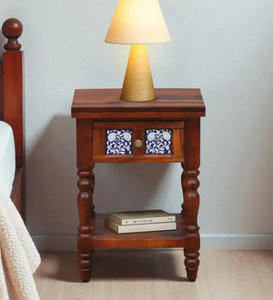 Nilaya Sheesham Wood Bedside Table In Honey Oak Finish With Drawer