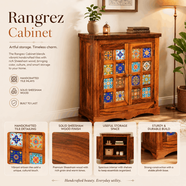 Rangrez Sheesham Wood Cabinet In Honey Oak Finish