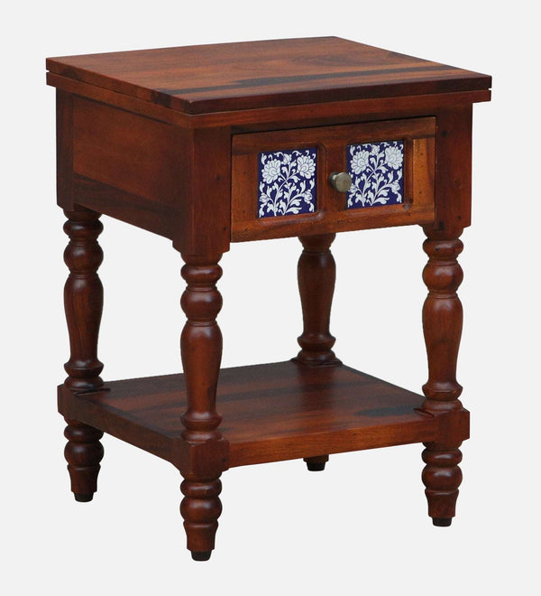 Nilaya Sheesham Wood Bedside Table In Honey Oak Finish With Drawer