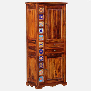 Rangrez Sheesham Wood Bar Cabinet In Honey Oak Finish