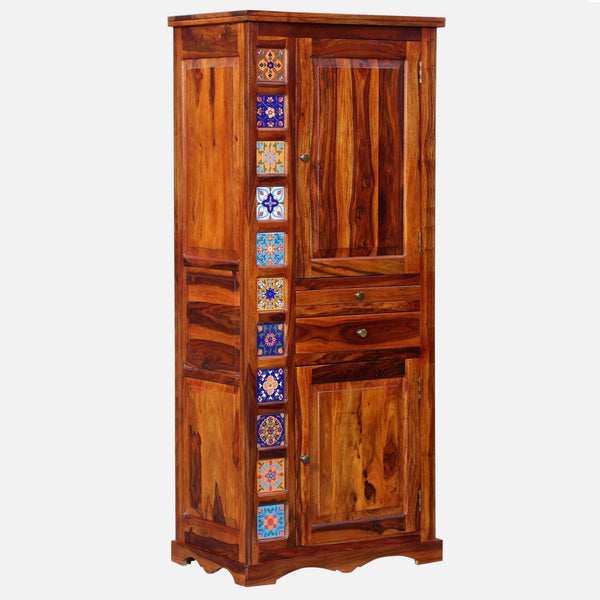 Rangrez Sheesham Wood Bar Cabinet In Honey Oak Finish