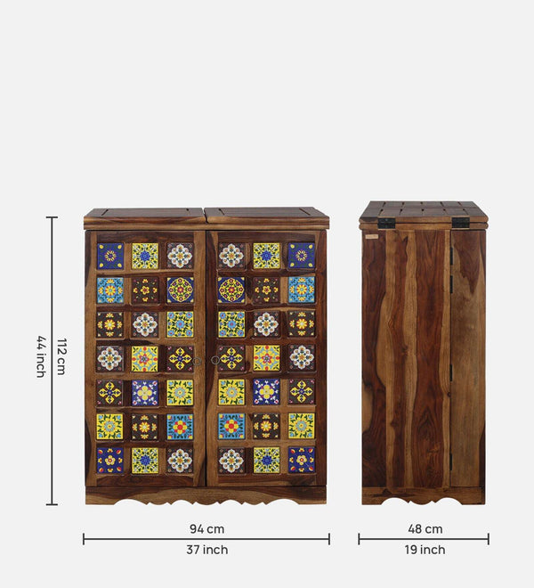 Rangrez Sheesham Wood Bar Cabinet In Provincial Teak Finish