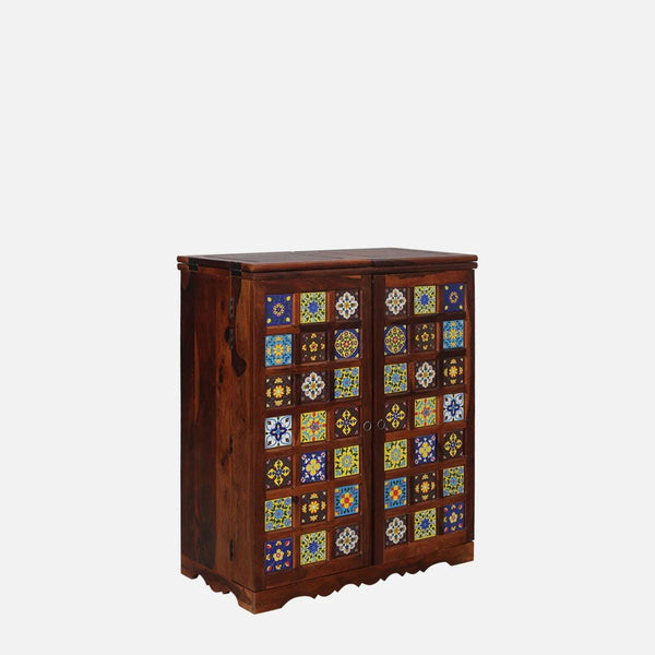 Rangrez Sheesham Wood Bar Cabinet In Honey Oak Finish
