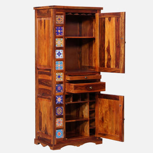 Rangrez Sheesham Wood Bar Cabinet In Honey Oak Finish