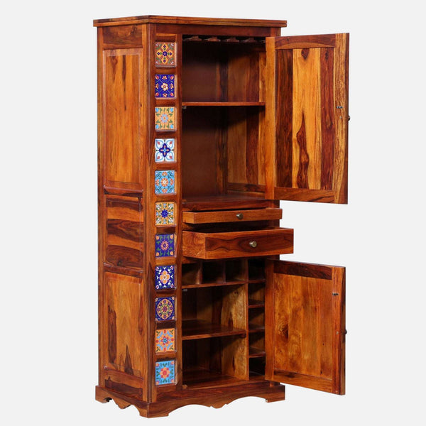 Rangrez Sheesham Wood Bar Cabinet In Honey Oak Finish