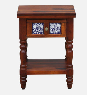 Nilaya Sheesham Wood Bedside Table In Honey Oak Finish With Drawer