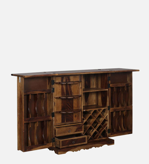 Rangrez Sheesham Wood Bar Cabinet In Provincial Teak Finish