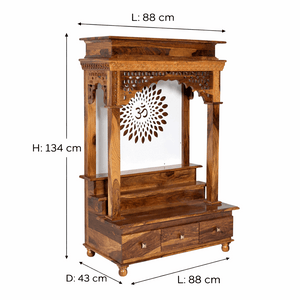 Pradha Sheesham Wood Prayer Unit in Teak Finish