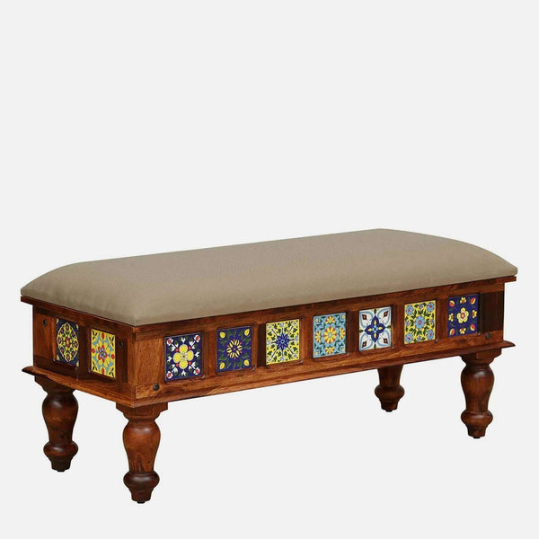 Rangrez Sheesham Wood 6 Seater Dining Set In Honey Oak Finish With Cushioned Bench