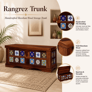 Rangrez Sheesham Wood Trunk in Honey Oak Finish