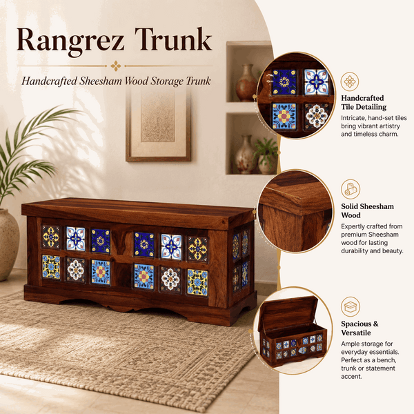Rangrez Sheesham Wood Trunk in Honey Oak Finish
