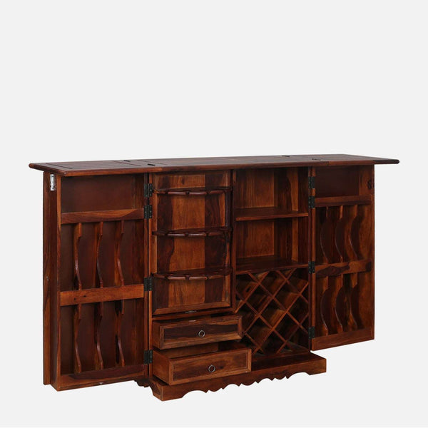 Rangrez Sheesham Wood Bar Cabinet In Honey Oak Finish