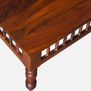 Nilaya Sheesham Wood Nesting Coffee Table Set in Honey Oak Finish With Cushioned Stools