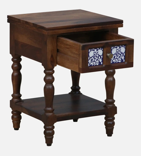 Nilaya Sheesham Wood Bedside Table In Provincial Teak Finish With Drawer