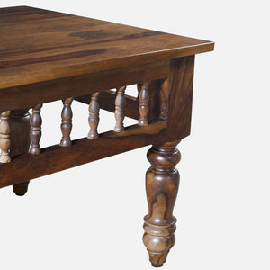 Nilaya Sheesham Wood Nesting Coffee Table Set in Provincial Teak Finish With Cushioned Stools