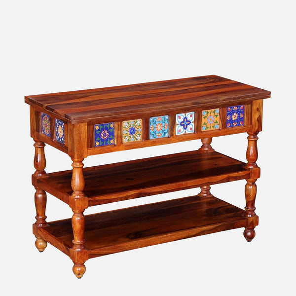 Rangrez Sheesham Wood Console Table In Honey Oak Finish