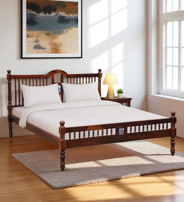 Nilaya Sheesham Wood Queen Size Bed In Honey Oak Finish (60 - 78 inch Mattress Size)