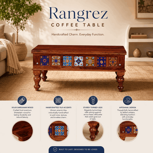Rangrez Sheesham Wood Large Coffee Table In Honey Oak Finish