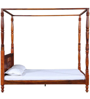 Rangrez Sheesham Wood Queen Size Poster Bed in Honey Oak Finish (60 - 78 inch Mattress Size)