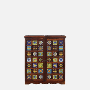 Rangrez Sheesham Wood Bar Cabinet In Honey Oak Finish