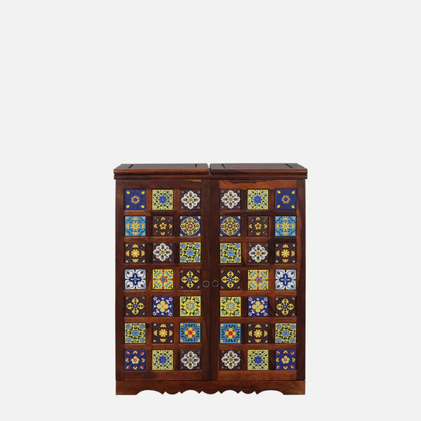 Rangrez Sheesham Wood Bar Cabinet In Honey Oak Finish