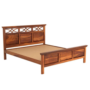 Tulsi Sheesham Wood Queen Size Bed In Teak Finish Without Storage (60 x 78 inches)