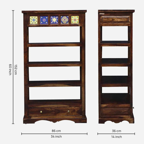 Rangrez Sheesham Wood Book Shelf In Provincial Teak Finish
