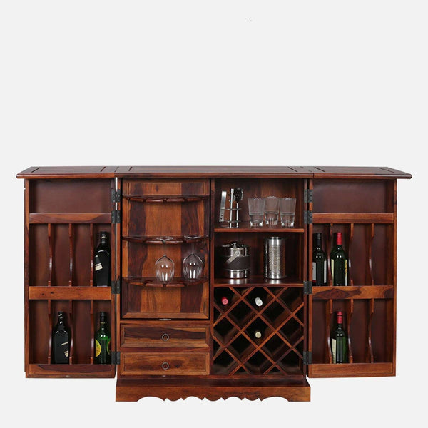 Rangrez Sheesham Wood Bar Cabinet In Honey Oak Finish