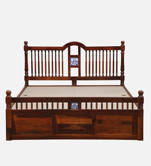 Nilaya Sheesham Wood Queen Size Bed In Honey Oak Finish With Box Storage (60 - 78 inch Mattress Size)
