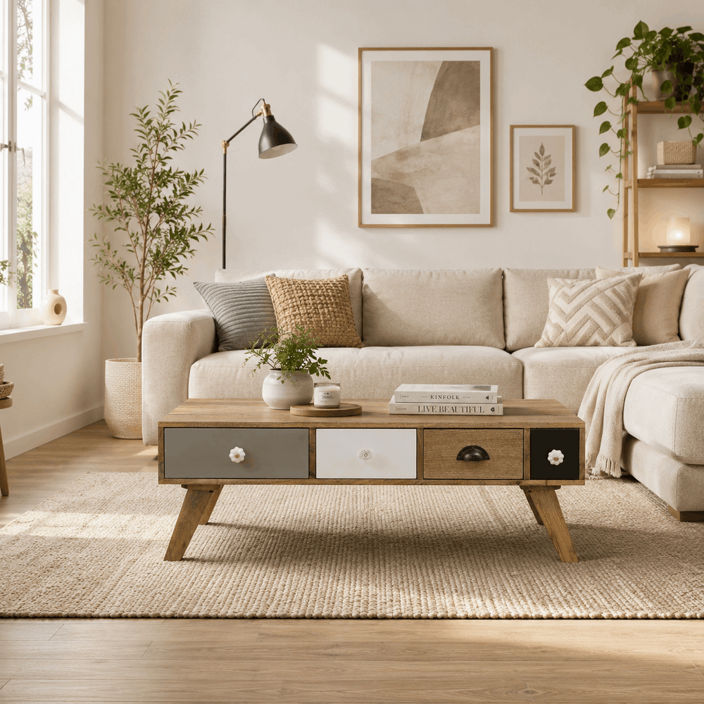 Herman Solid Wood Coffee Table In Natural Finish By Bohemiana