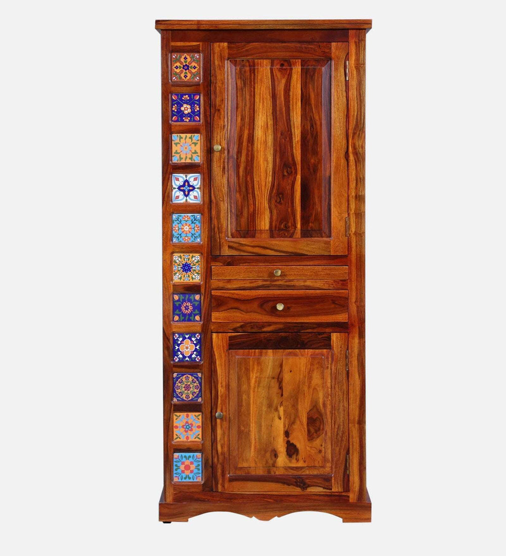 Rangrez Sheesham Wood Bar Cabinet In Honey Oak Finish