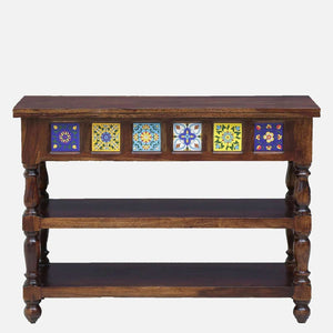 Rangrez Sheesham Wood Console Table In Provincial Teak Finish