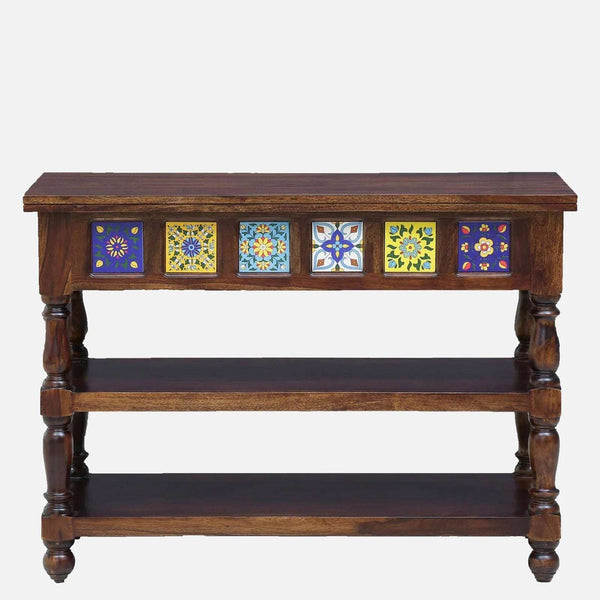 Rangrez Sheesham Wood Console Table In Provincial Teak Finish