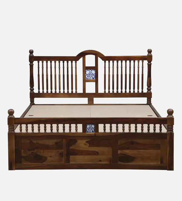 Nilaya Sheesham Wood Queen Size Bed In Provincial Teak Finish With Box Storage (60 - 78 inch Mattress Size)