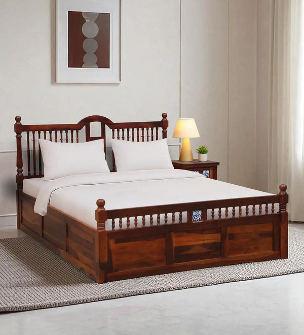 Nilaya Sheesham Wood Queen Size Bed In Honey Oak Finish With Box Storage (60 - 78 inch Mattress Size)