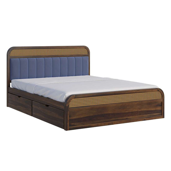 Yashvi Solid Wood Queen Size Side drawer Storage Bed In Provincial Teak Finish ( Blue) (60 - 78 inch)