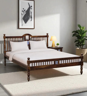 Nilaya Sheesham Wood Queen Size Bed In Provincial teak Finish (60 - 78 inch Mattress Size)