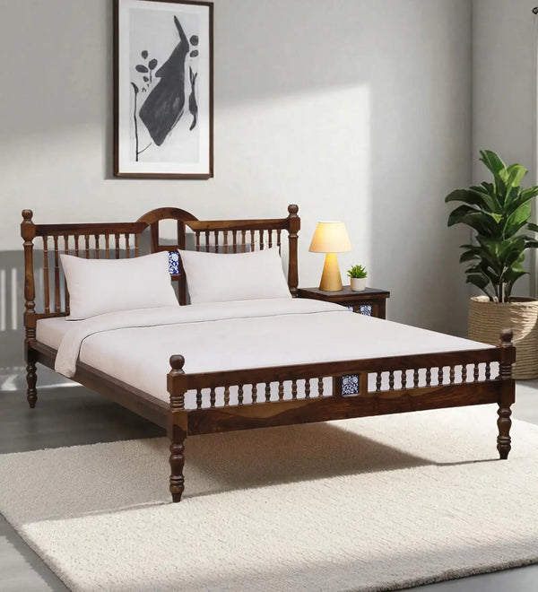 Nilaya Sheesham Wood Queen Size Bed In Provincial teak Finish (60 - 78 inch Mattress Size)